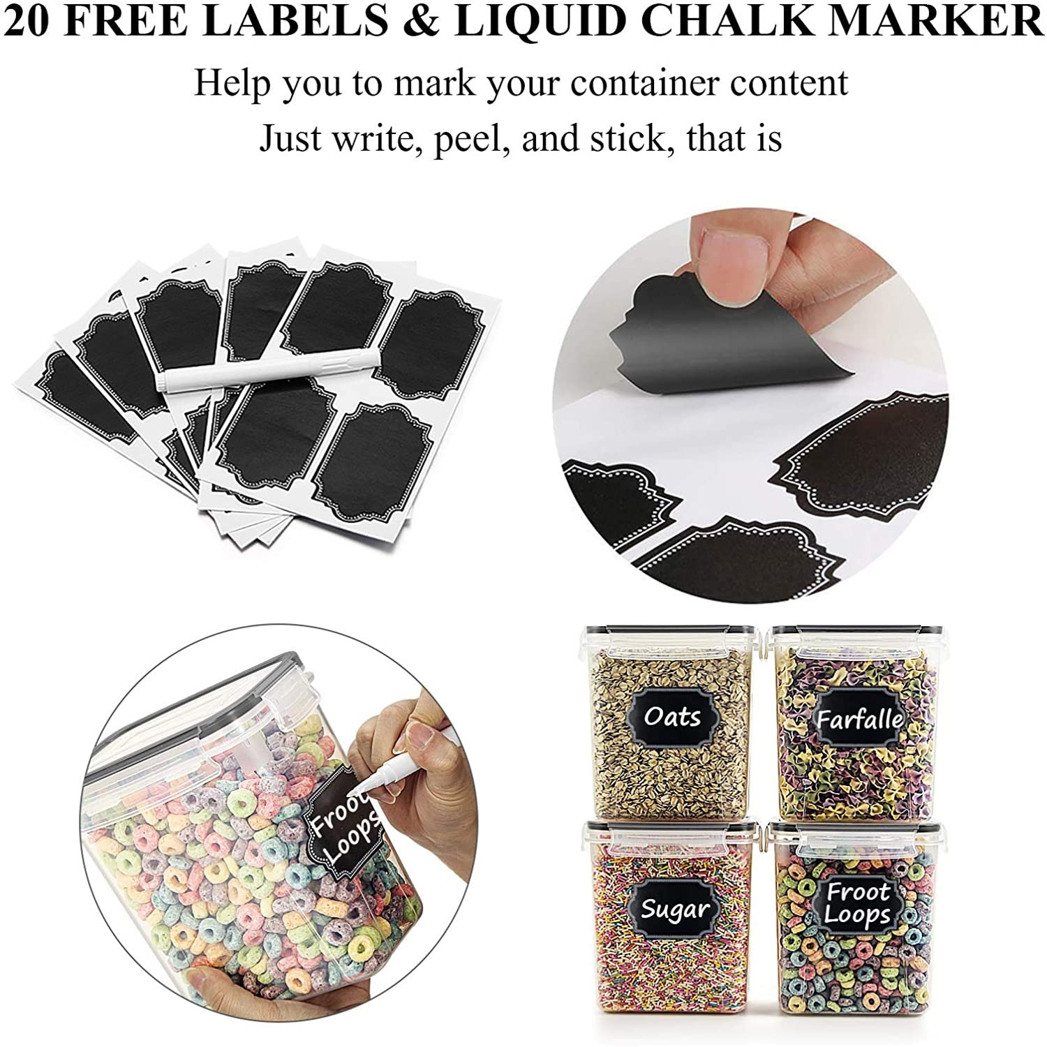 24 Pack Hot Selling Plastic Food Grade Airtight Dry Cereal Food Storage Containers Set for Sugar Flour Baking