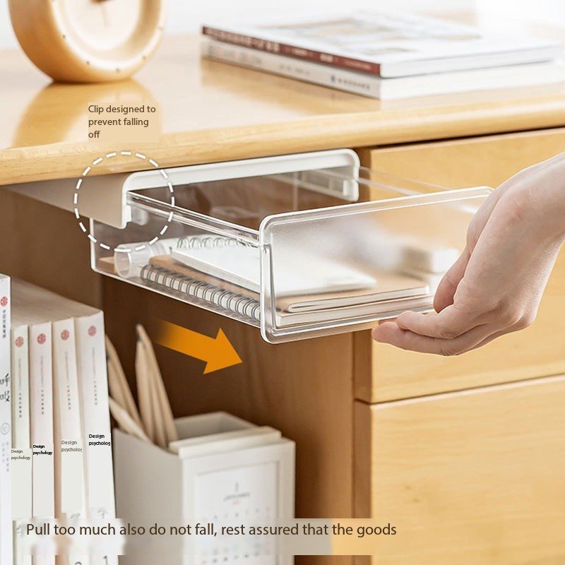 Under desk drawer, hidden storage box, adhesive shelf, desk, dormitory, home