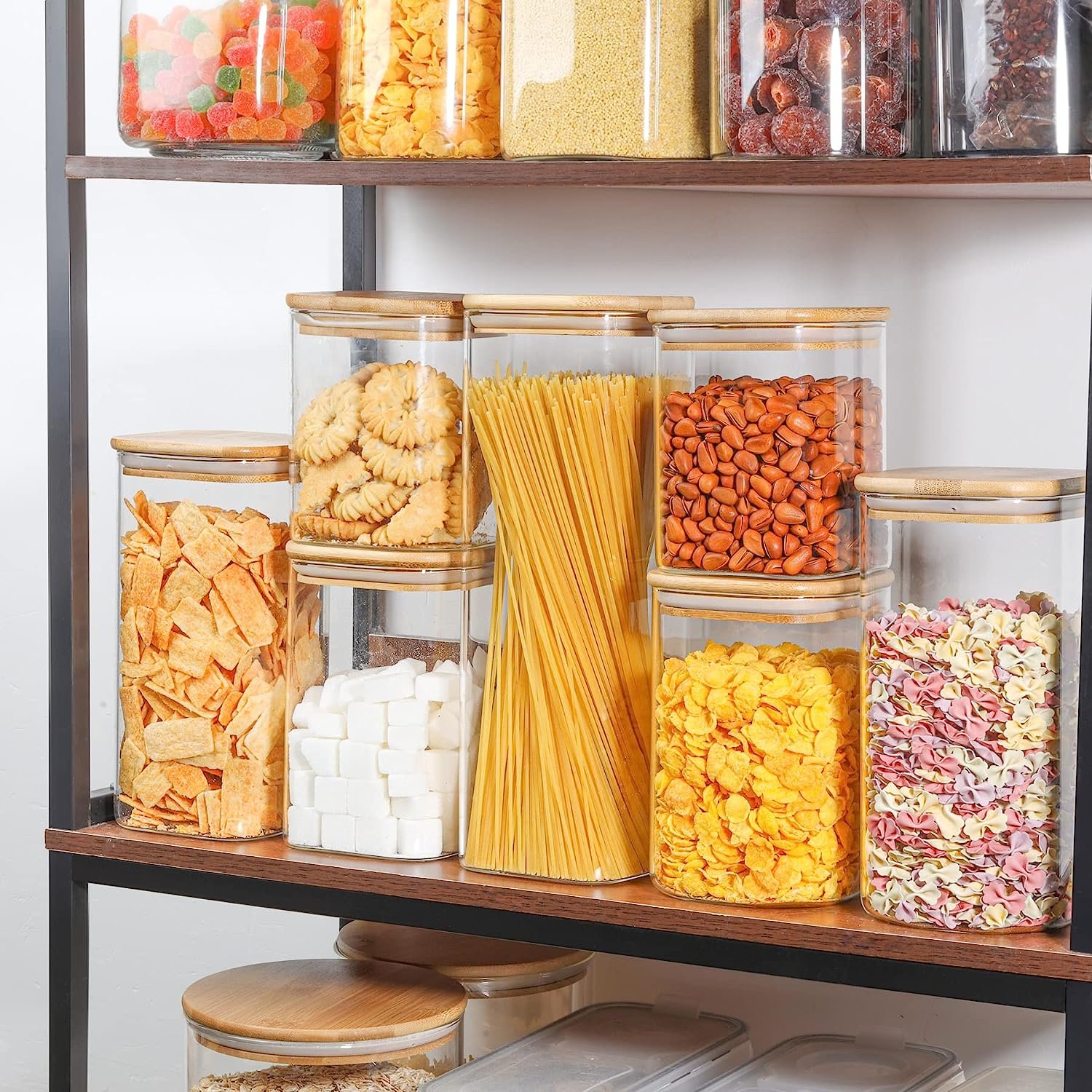 Bamboo Lid Square Easy Snap Canisters Kitchen Storage Storage Plastic Containers For Cereals Pet Food