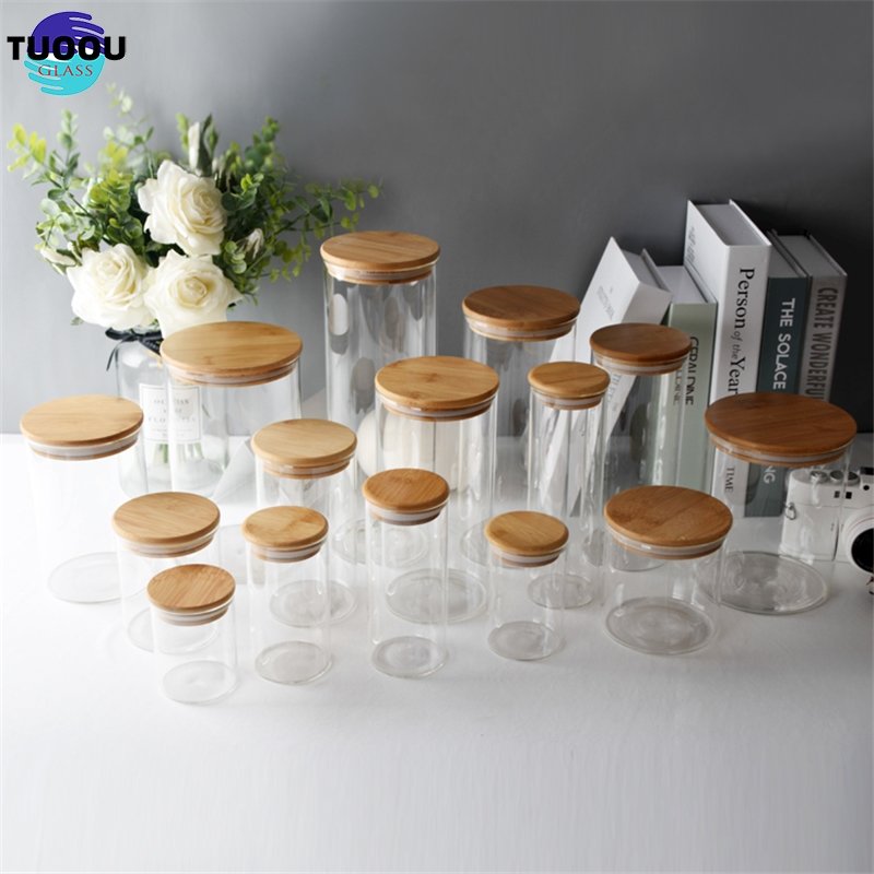 Borosilicate Kitchen Storage Glass Jars Set Spice Container Bottles With Bamboo Lid