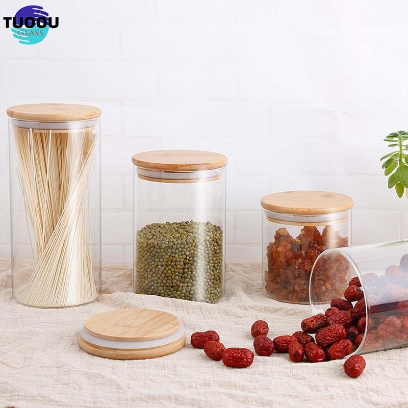 Borosilicate Kitchen Storage Glass Jars Set Spice Container Bottles With Bamboo Lid