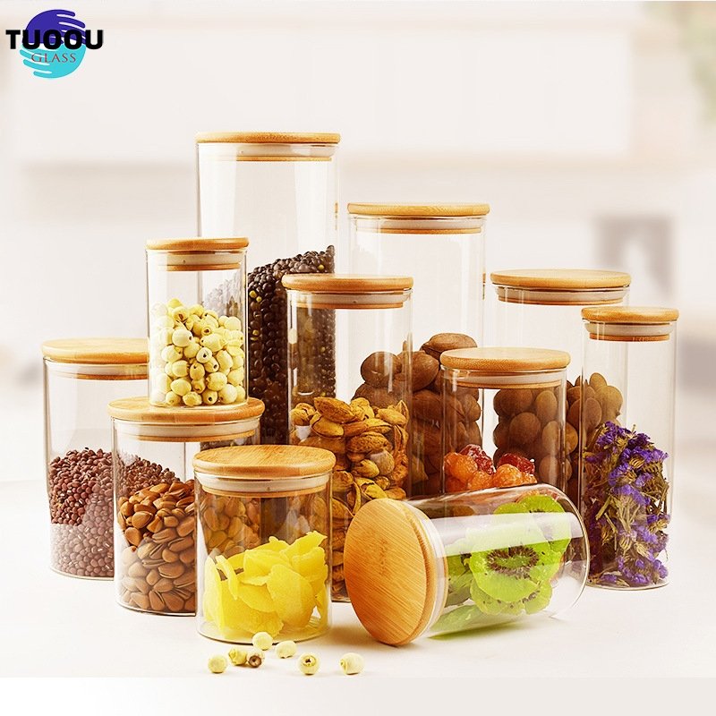 Borosilicate Kitchen Storage Glass Jars Set Spice Container Bottles With Bamboo Lid