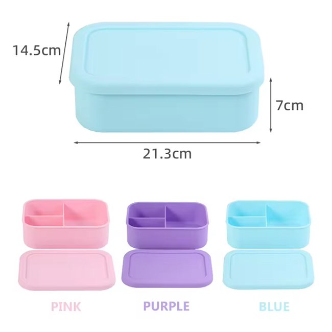 Best Seller Pure Food Grade Silicone 3 Compartment Lunch Box for Kids Microwave Bento Oven Safe Kitchen Food Storage & Container