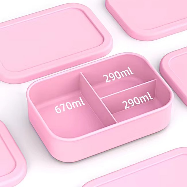 Best Seller Pure Food Grade Silicone 3 Compartment Lunch Box for Kids Microwave Bento Oven Safe Kitchen Food Storage & Container