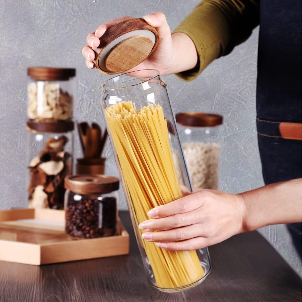 YOLOWE HOME Airtight Clear Glass Food Storage Jar Acacia Lids Kitchen Storage Container Tea Coffee Beans Spice Sugar Serving