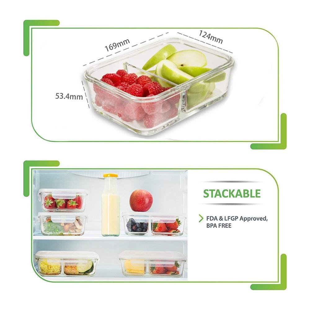 Chinese Style Glass Bento Lunch Box with Compartment Microwave Travel Friendly Kids Student Meal Prep Food Containers Office Use