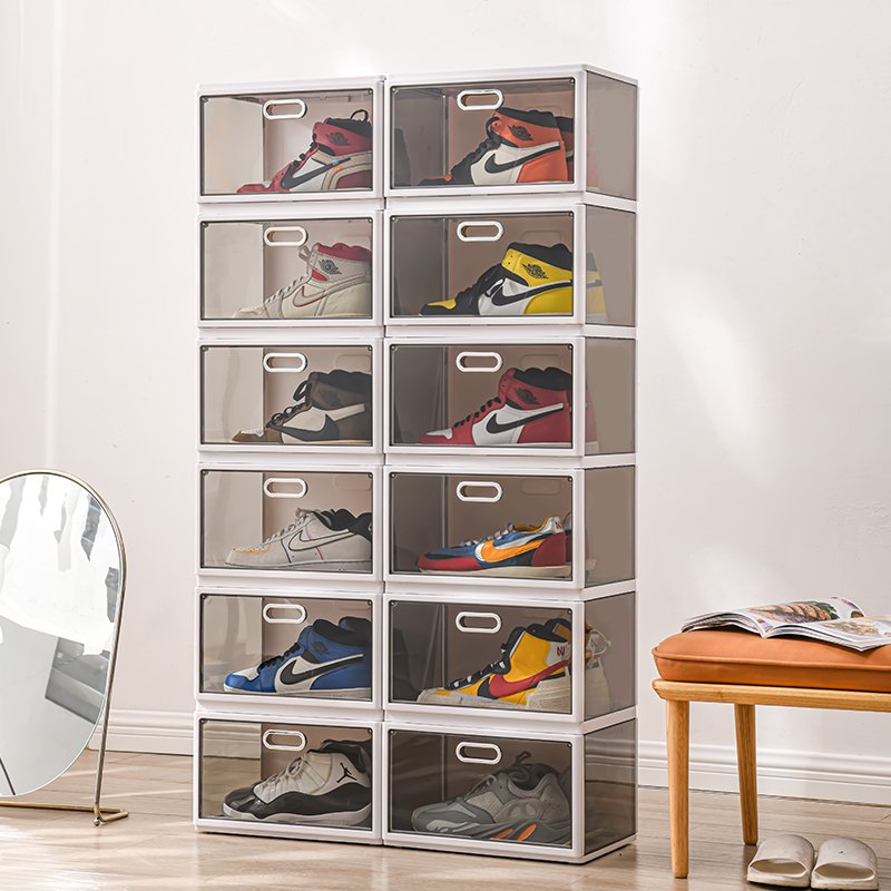 Easy Assembly Shoe Rack Transparent Standing Type Household Storage Rack Clear Folding Plastic Shoe Storage Box