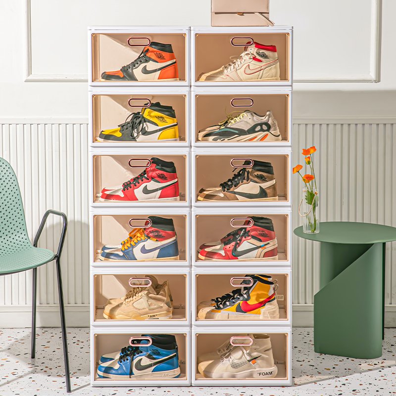 Easy Assembly Shoe Rack Transparent Standing Type Household Storage Rack Clear Folding Plastic Shoe Storage Box