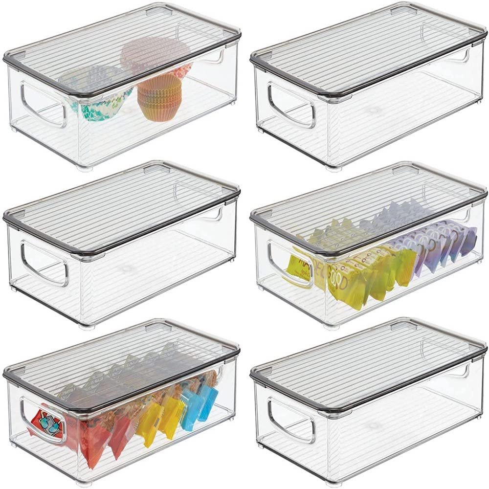 Plastic Stackable Kitchen Pantry Cabinet Storage Container Refrigerator Food Storage Box with Lid