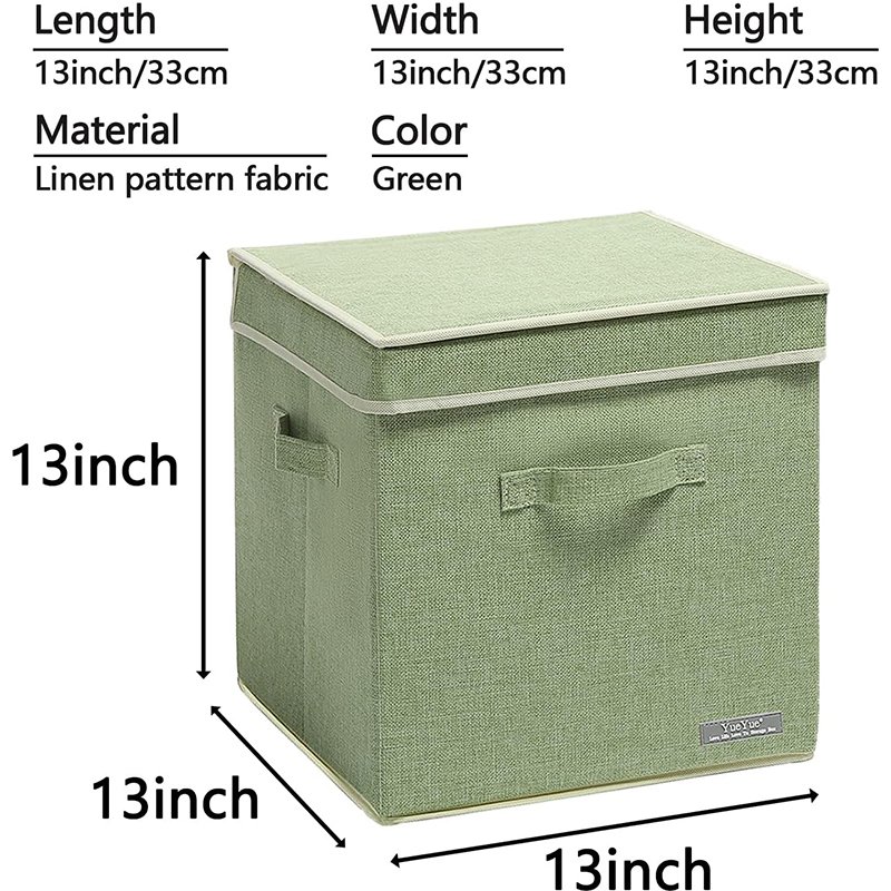 13'' Cube Foldable Fabric Storage Box with Lid 40L Foldable Clothes Closet Organizer Linen Collapsible Storage Bin with Handles