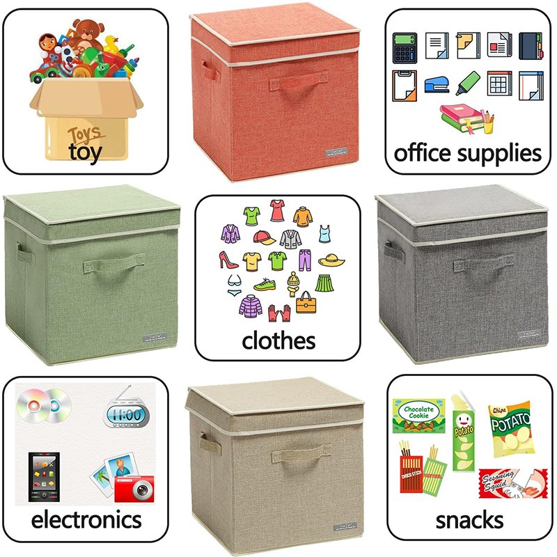 13'' Cube Foldable Fabric Storage Box with Lid 40L Foldable Clothes Closet Organizer Linen Collapsible Storage Bin with Handles