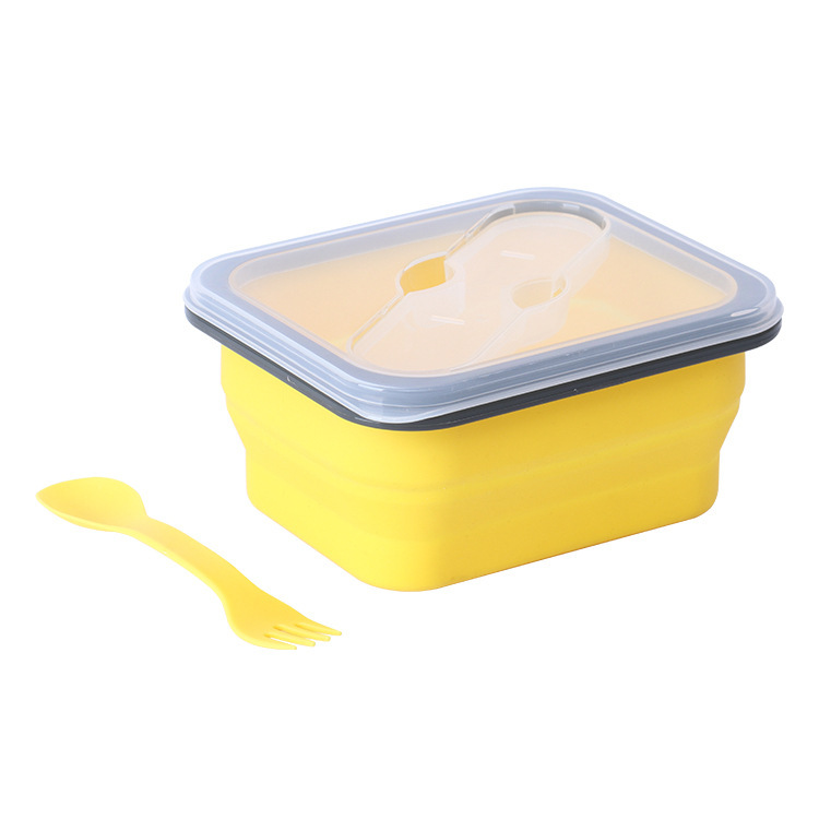 Microwave-Airtight Lunch Boxes Collapsible Silicone Food Storage Containers Lids Newborns School Includes Spoon Food Grade