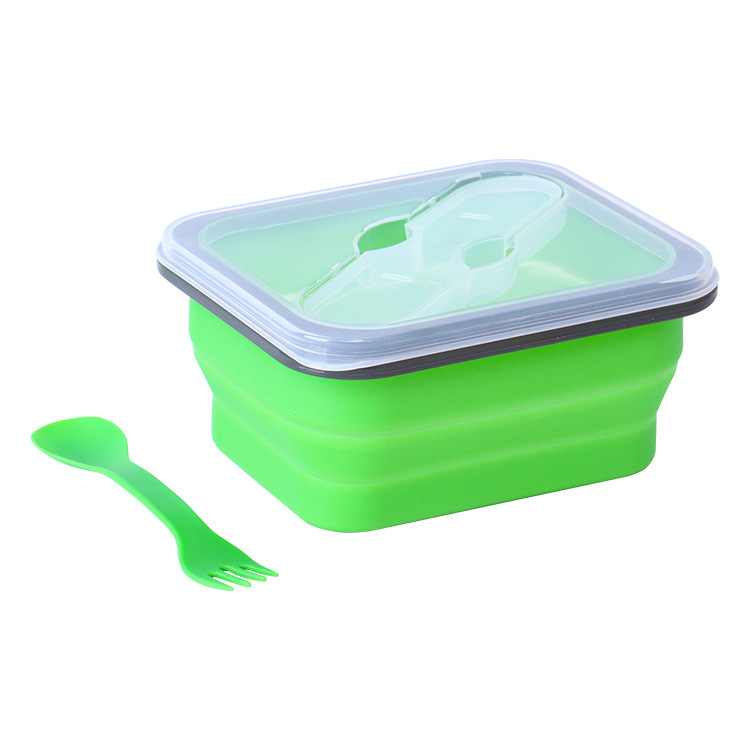 Microwave-Airtight Lunch Boxes Collapsible Silicone Food Storage Containers Lids Newborns School Includes Spoon Food Grade