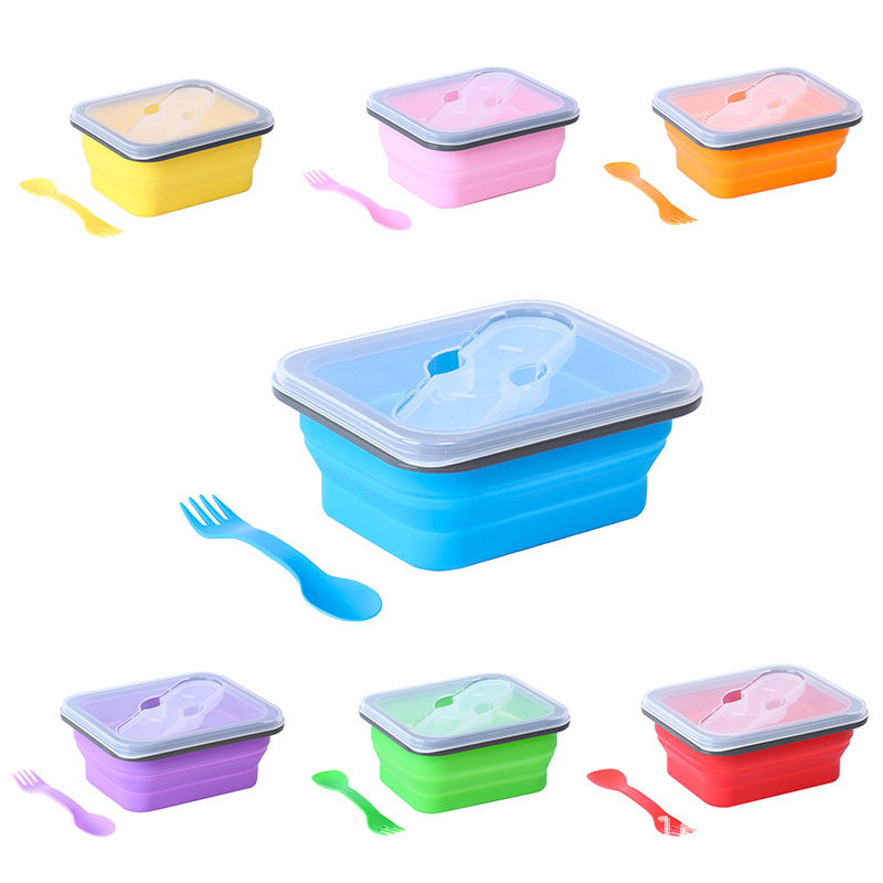 Microwave-Airtight Lunch Boxes Collapsible Silicone Food Storage Containers Lids Newborns School Includes Spoon Food Grade