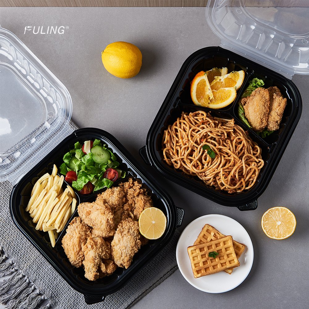 FULING Factory 3 Compartments 9x9 Inch to go boxes for food take away clamshell take out container