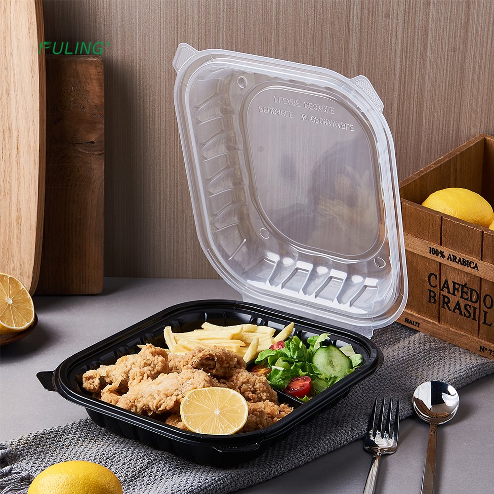 FULING Factory 3 Compartments 9x9 Inch to go boxes for food take away clamshell take out container
