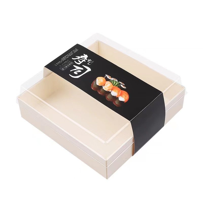Swiss Roll Cake Carrier Disposable Wood Sushi box Container Fruits Display Food Storage Holder Sandwich Cake Box with Clear Lids