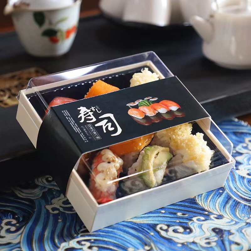 Swiss Roll Cake Carrier Disposable Wood Sushi box Container Fruits Display Food Storage Holder Sandwich Cake Box with Clear Lids