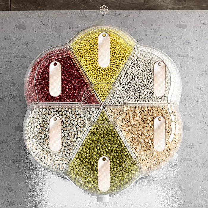DS1825 Sealed Cereal Separate Bucket Dry Food Container Rice Storage Tank Storage Box 6-Grid Rotating Grid Grain Rice Dispenser