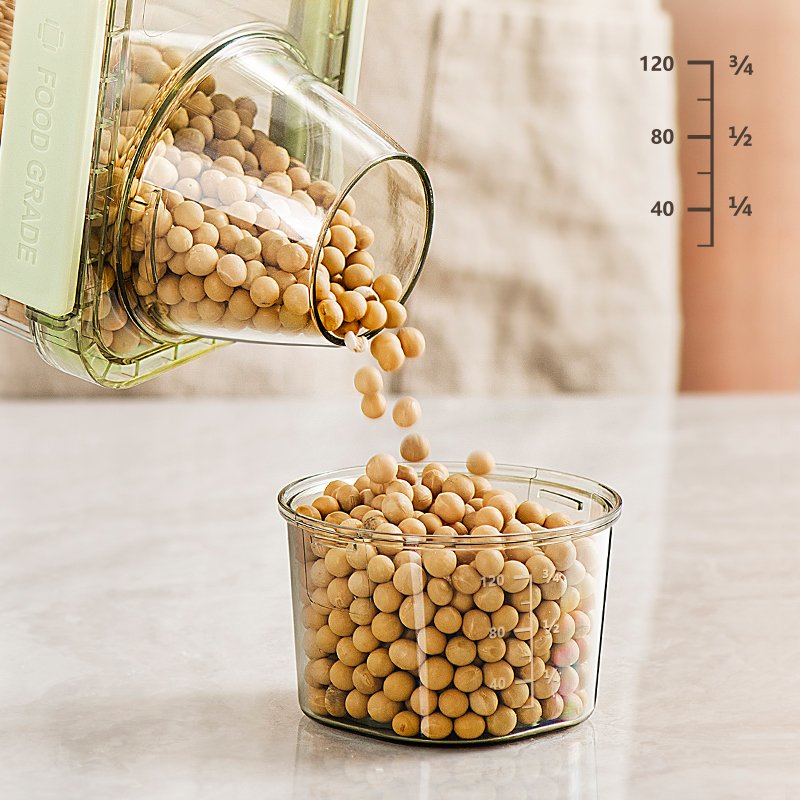 Easy-Pour BPA-Free Cereal Food Storage Containers Rice Sugar Nuts Pet Food Plastic Containers with Airtight Lid Measuring Cup