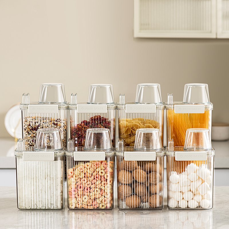Easy-Pour BPA-Free Cereal Food Storage Containers Rice Sugar Nuts Pet Food Plastic Containers with Airtight Lid Measuring Cup
