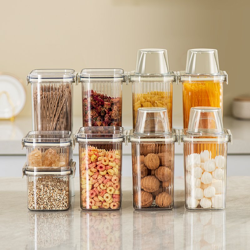 Easy-Pour BPA-Free Cereal Food Storage Containers Rice Sugar Nuts Pet Food Plastic Containers with Airtight Lid Measuring Cup