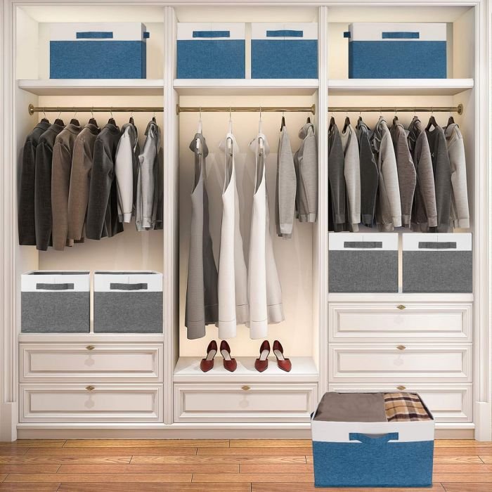 DuoYou 3 Pack Foldable Linen Basket Bins Organizers Rectangle Storage Box For Closet
