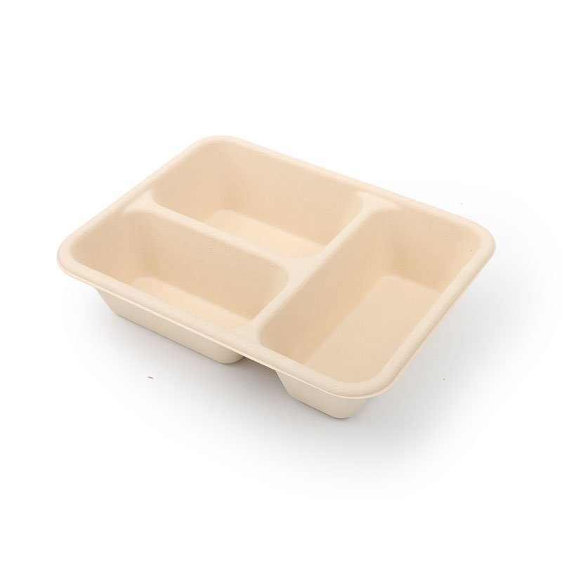 Eco-friendly Disposable Biodegradable Fast Food Bamboo Pulp Container Custom Paper Lunch Box OEM ODM Compostable Plate With Lid