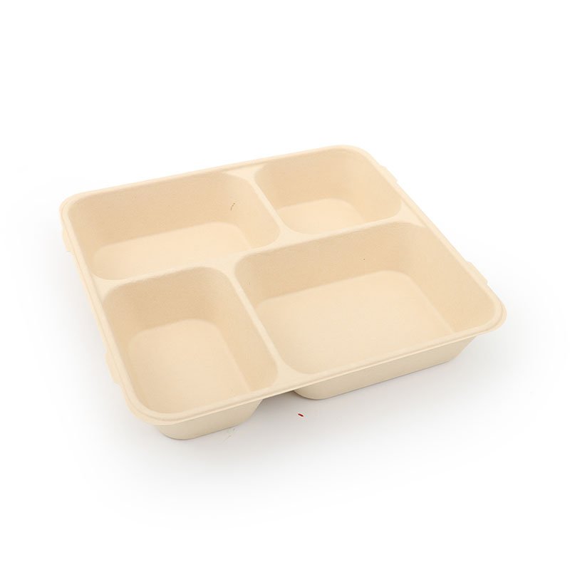 Eco-friendly Disposable Biodegradable Fast Food Bamboo Pulp Container Custom Paper Lunch Box OEM ODM Compostable Plate With Lid
