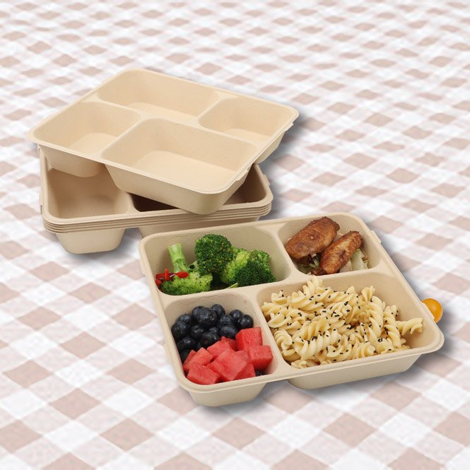 Eco-friendly Disposable Biodegradable Fast Food Bamboo Pulp Container Custom Paper Lunch Box OEM ODM Compostable Plate With Lid