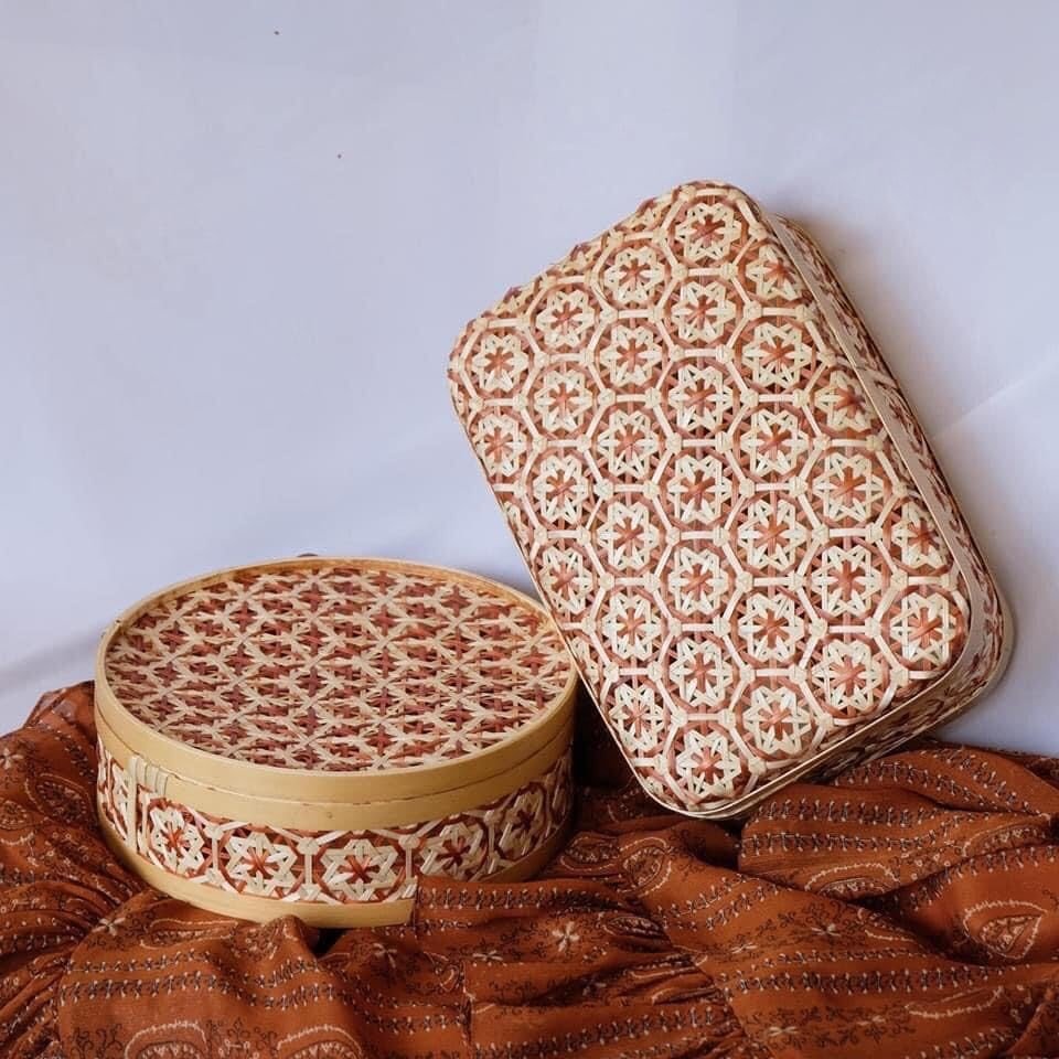 Vintage box with bamboo lid Woven Storage Basket for Lunch Food Tea Gift Candy Box lunch boxes food storage & container