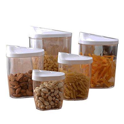 5 Piece Set Clear Dry Food Storage Container Kitchen Food Storage Jar with Large Tall Airtight Seal Lid