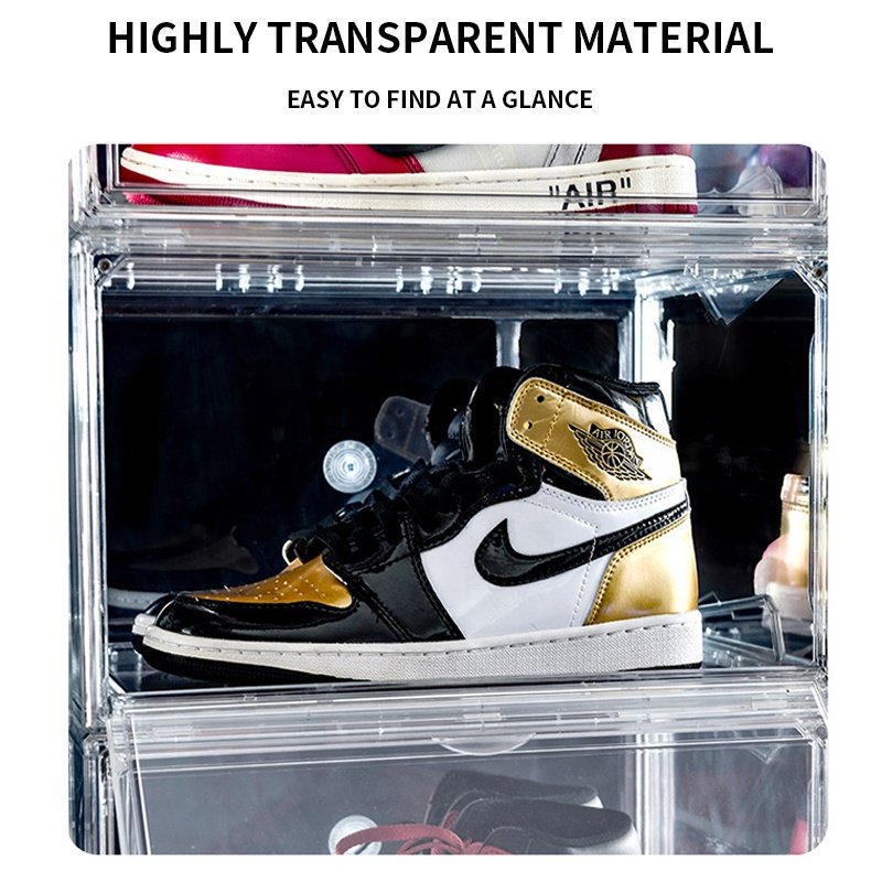 Wholesale Plastic Side Drop Drawer Stackable Sneaker Shoebox Acrylic Shoe Storage Box Magnetic Transparent