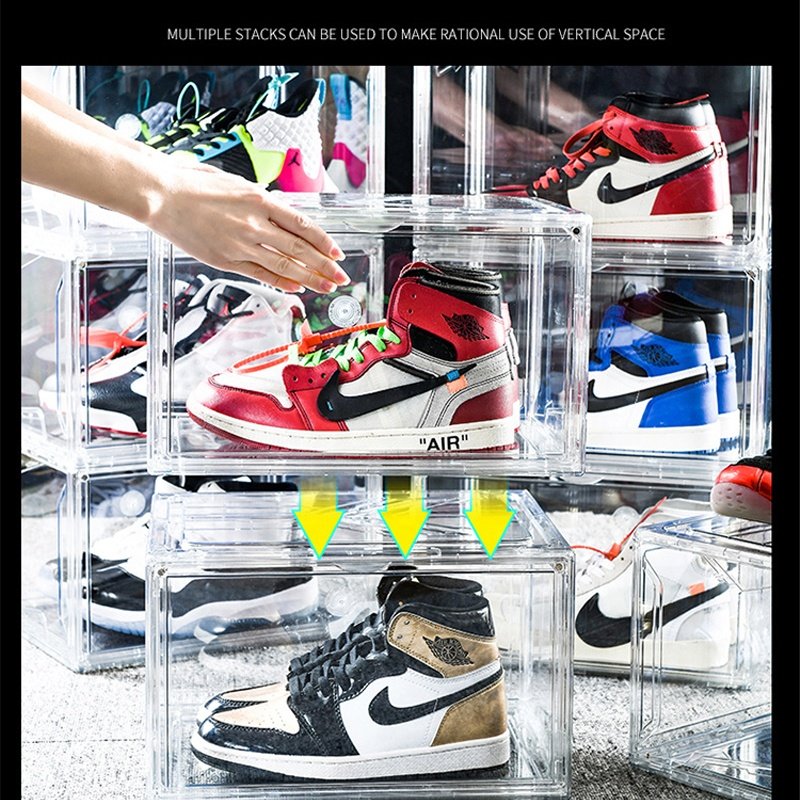 Wholesale Plastic Side Drop Drawer Stackable Sneaker Shoebox Acrylic Shoe Storage Box Magnetic Transparent