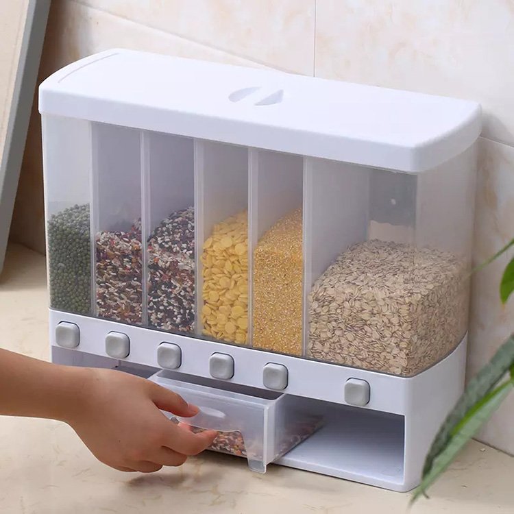 10L Kitchen Food Storage Box Plastic cereal Dispenser Storage Box Compartment Sealed Food Grain Rice Container