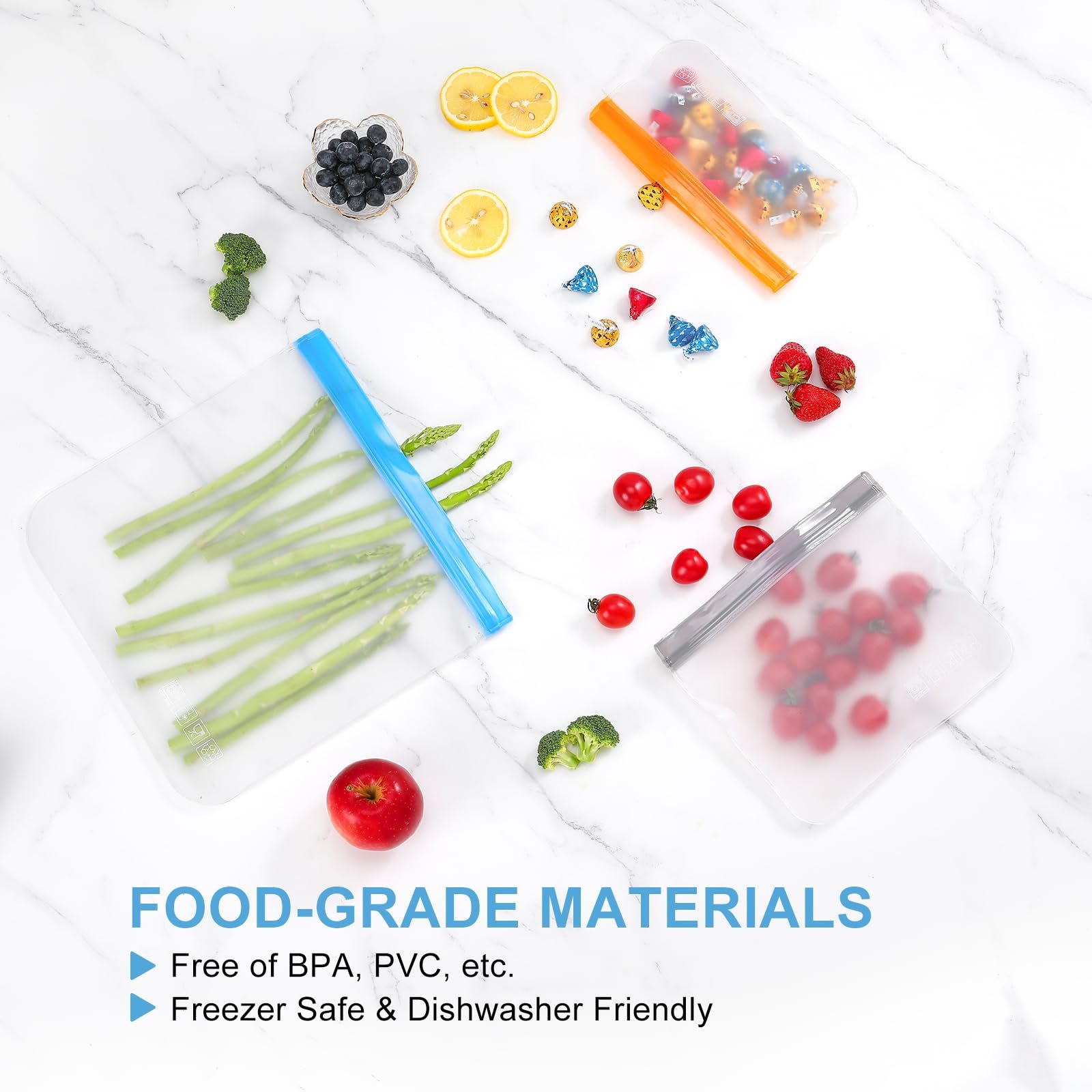 PEVA BPA Free Silicone Food Bag Freezer Reusable Leakproof Meat Fruit Snacks Vegetable Storage Bag Refrigerator Safe