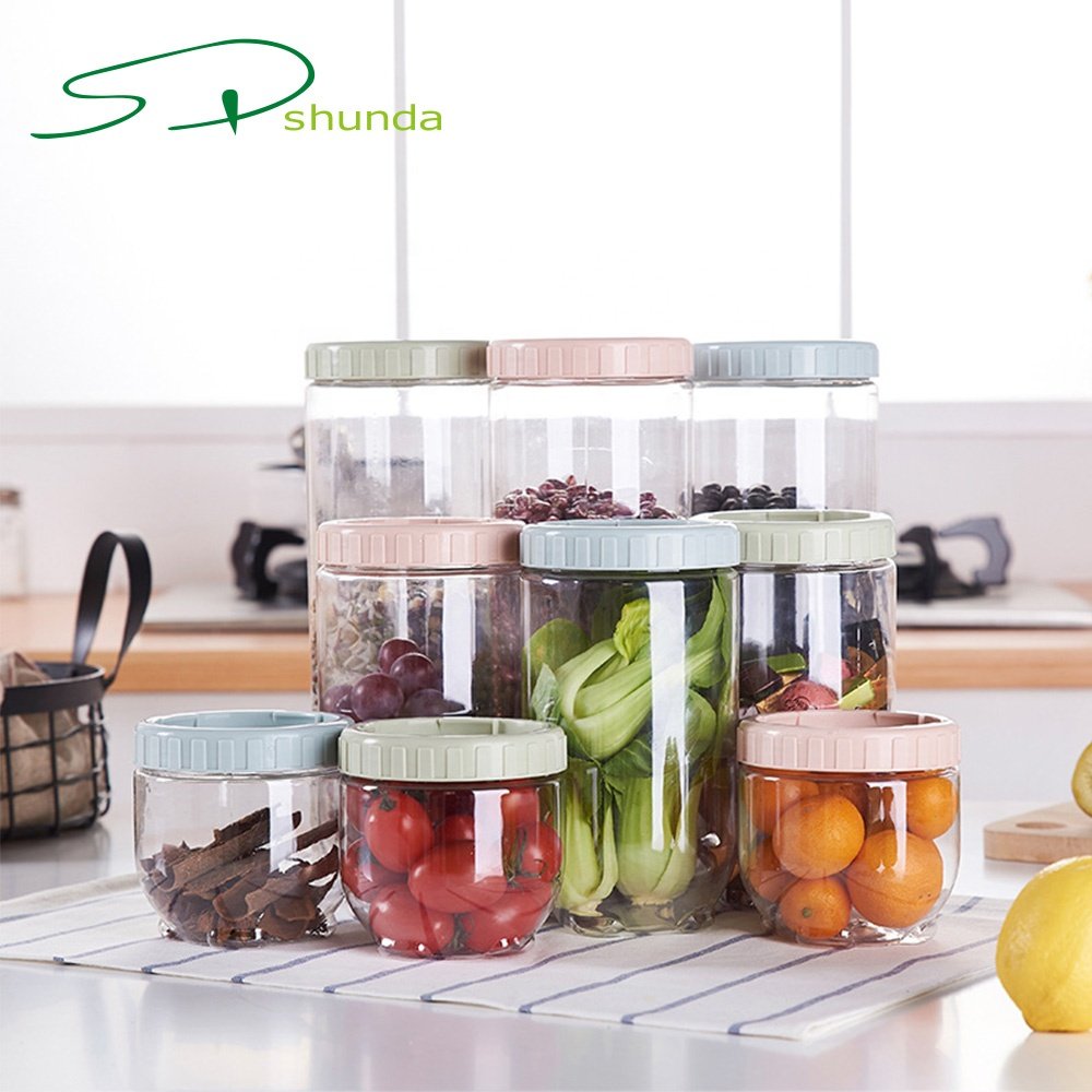 2024 Kitchen Accessory Clear Transparent Round Plastic Lid Jar Seal Pot Cereal Bottle Food Storage Container