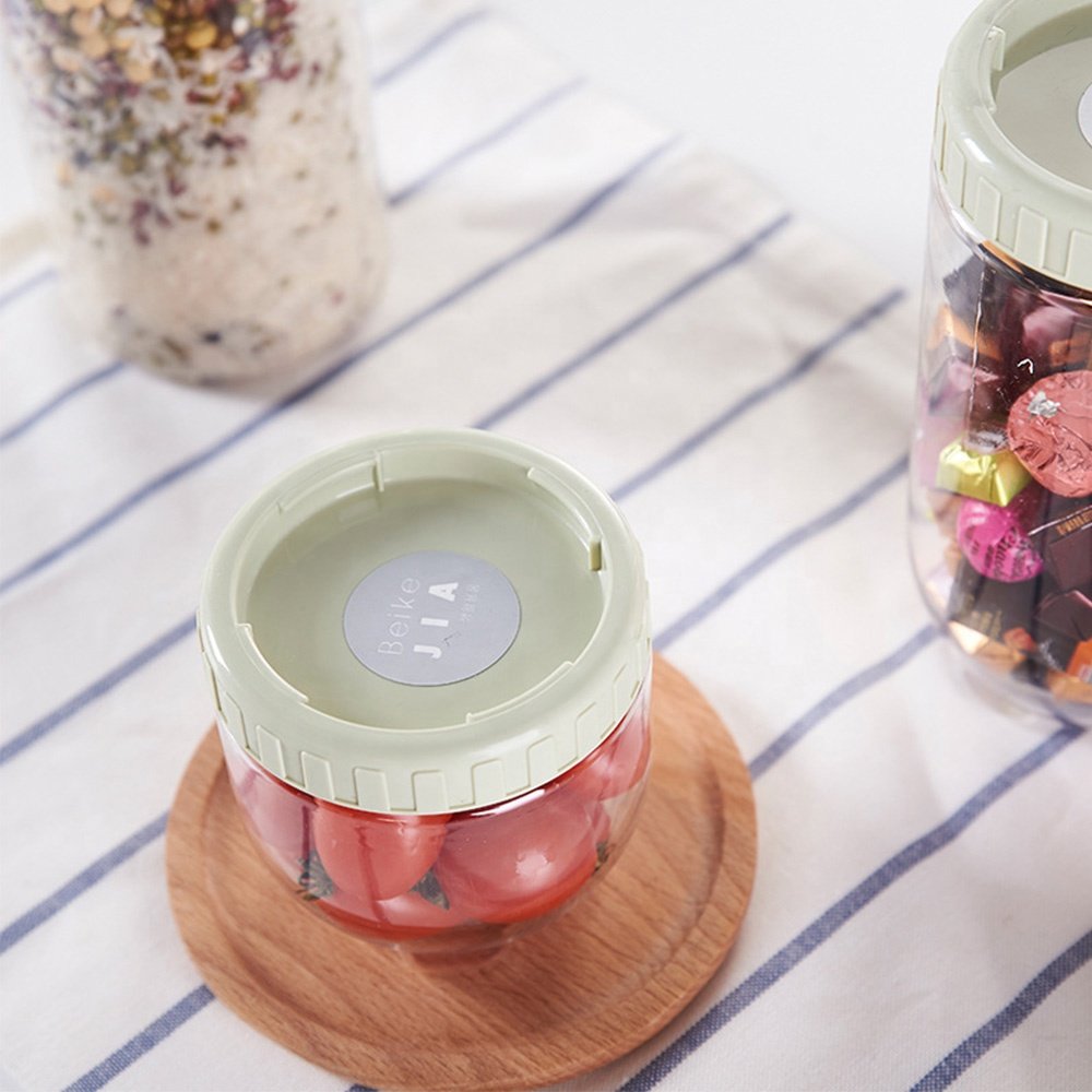 2024 Kitchen Accessory Clear Transparent Round Plastic Lid Jar Seal Pot Cereal Bottle Food Storage Container