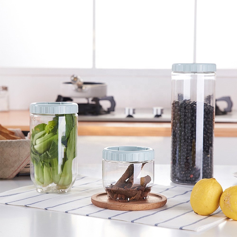 2024 Kitchen Accessory Clear Transparent Round Plastic Lid Jar Seal Pot Cereal Bottle Food Storage Container