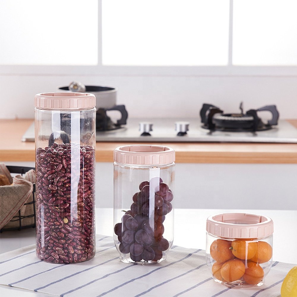 2024 Kitchen Accessory Clear Transparent Round Plastic Lid Jar Seal Pot Cereal Bottle Food Storage Container