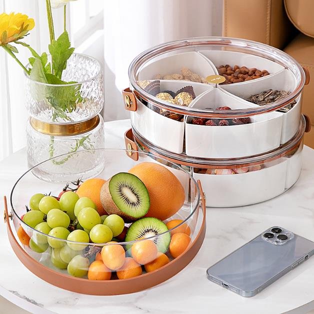 Circular plastic vegetable tray divided tray with lid combined plate household food storage container box