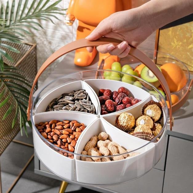 Circular plastic vegetable tray divided tray with lid combined plate household food storage container box