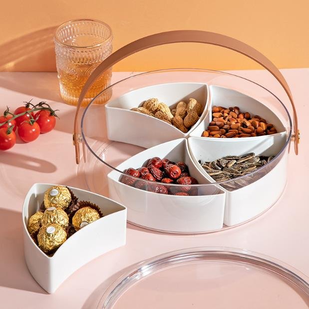 Circular plastic vegetable tray divided tray with lid combined plate household food storage container box