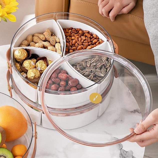 Circular plastic vegetable tray divided tray with lid combined plate household food storage container box