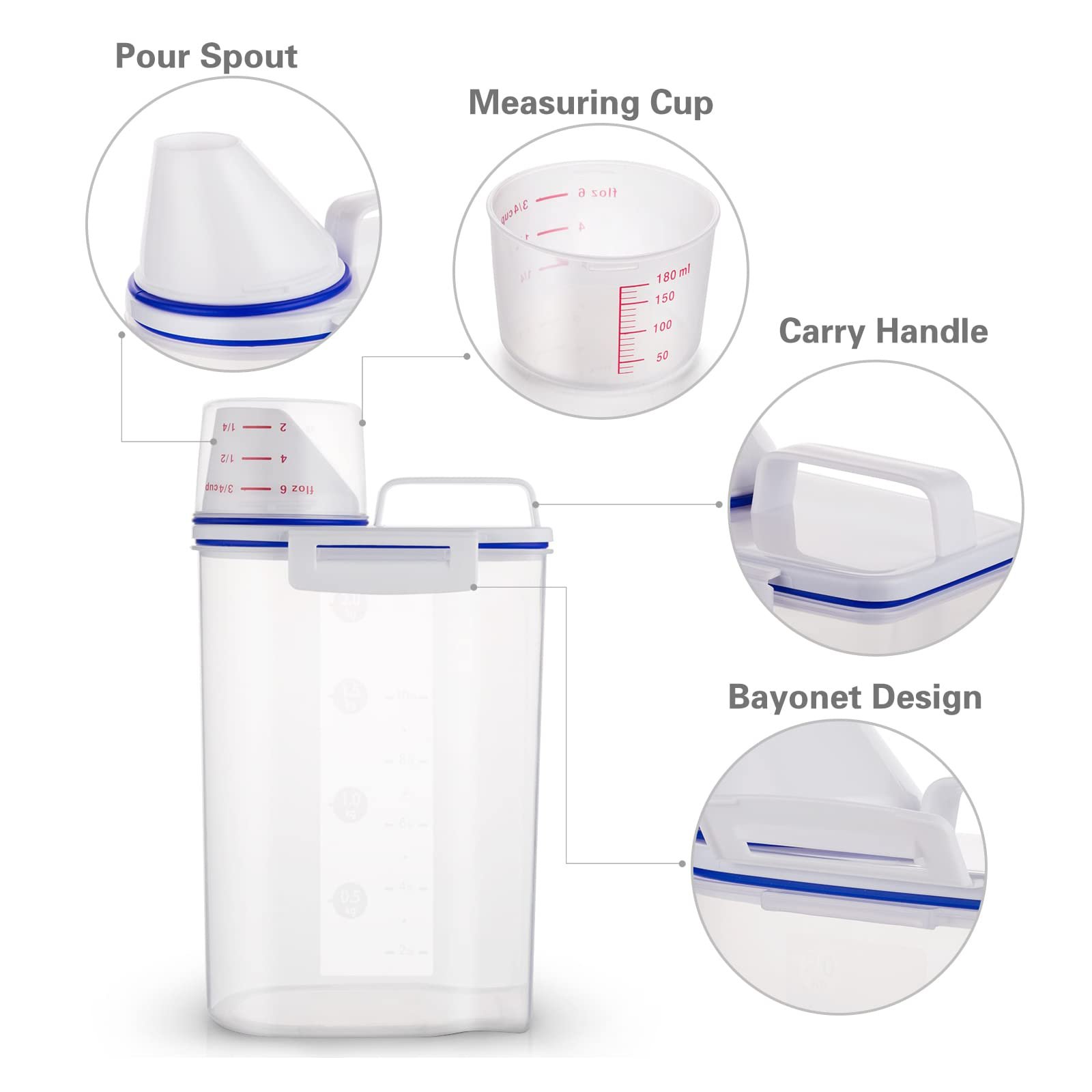 Small Airtight Food Storage Jar with Pour Spout Seal Buckles Pet Food Container for Dogs and Cat Food Storage with Lids