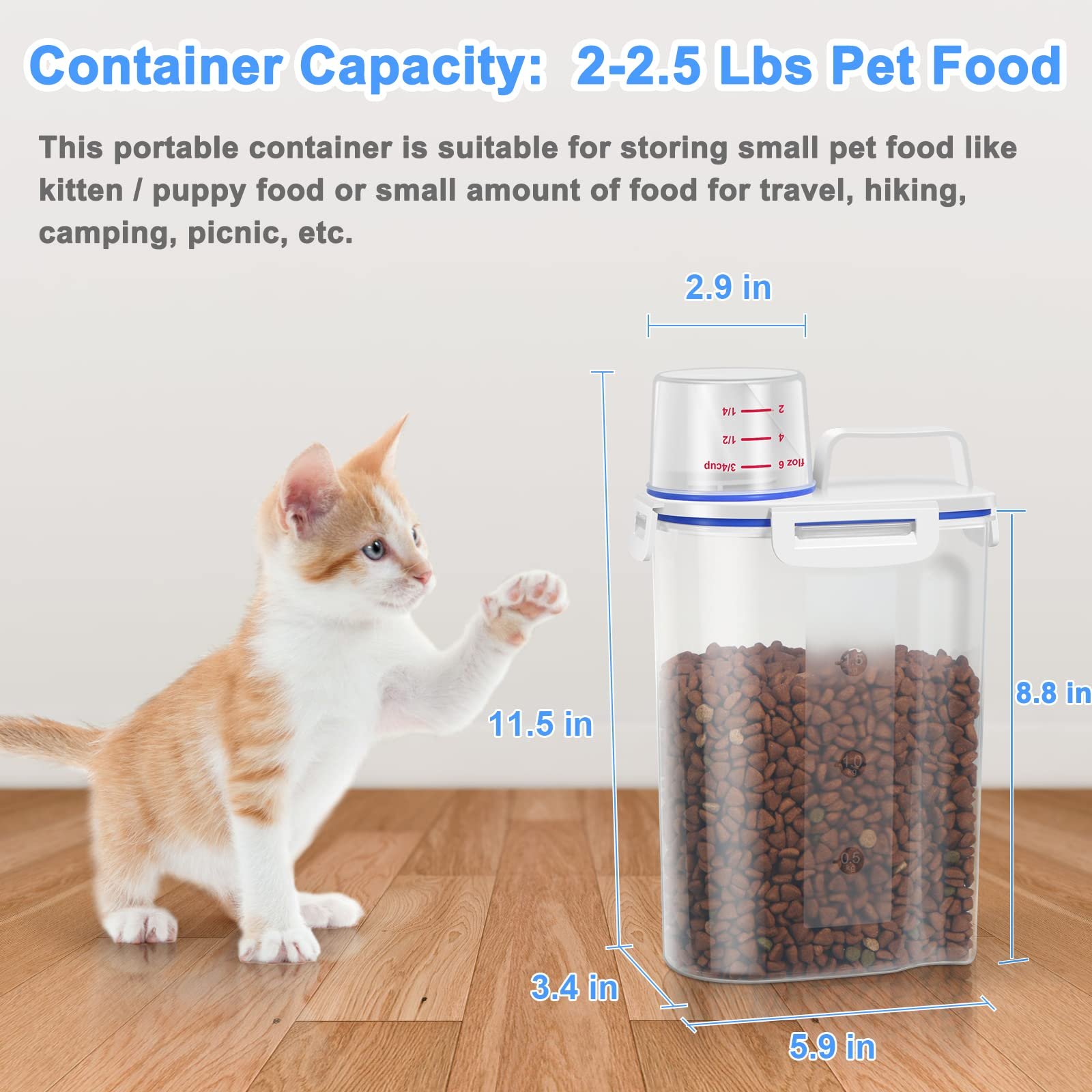 Small Airtight Food Storage Jar with Pour Spout Seal Buckles Pet Food Container for Dogs and Cat Food Storage with Lids