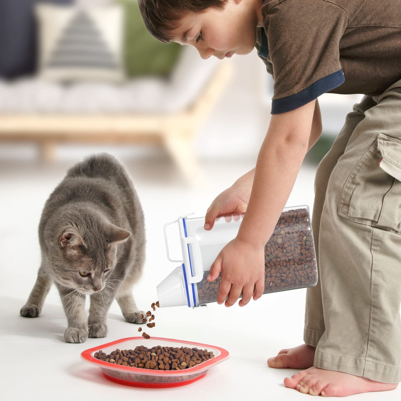 Small Airtight Food Storage Jar with Pour Spout Seal Buckles Pet Food Container for Dogs and Cat Food Storage with Lids