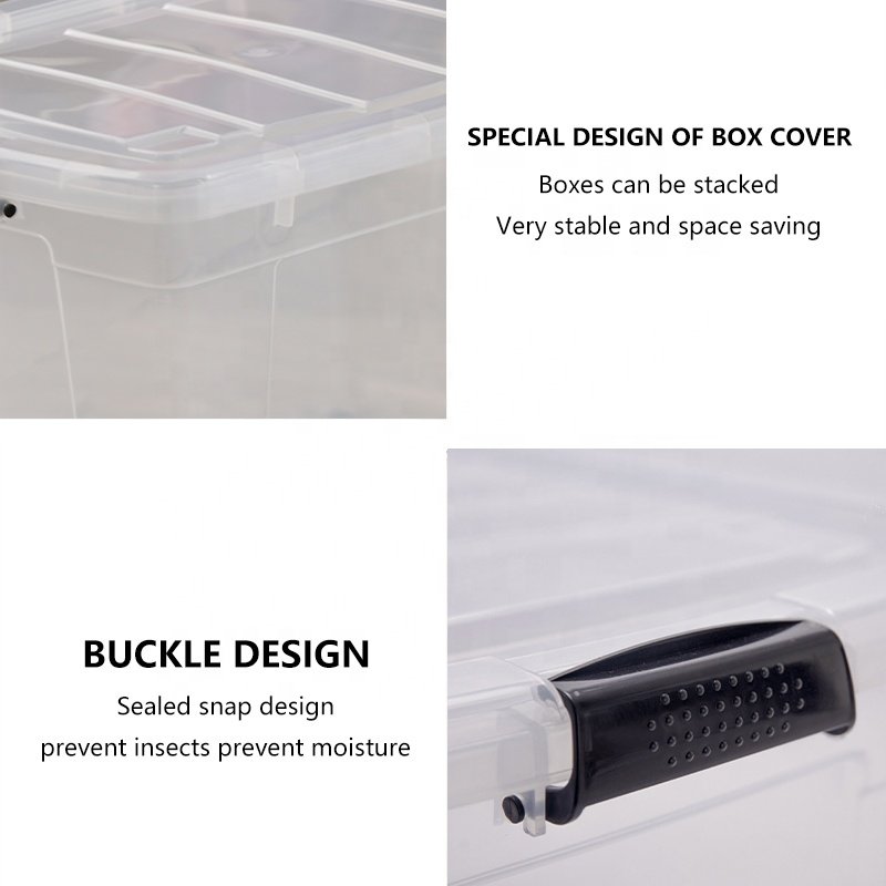 Home PP Multifunction Big Heavy Duty Clear Large Organizer Stackable Transparent Plastic Cloths Storage Box With Wheels