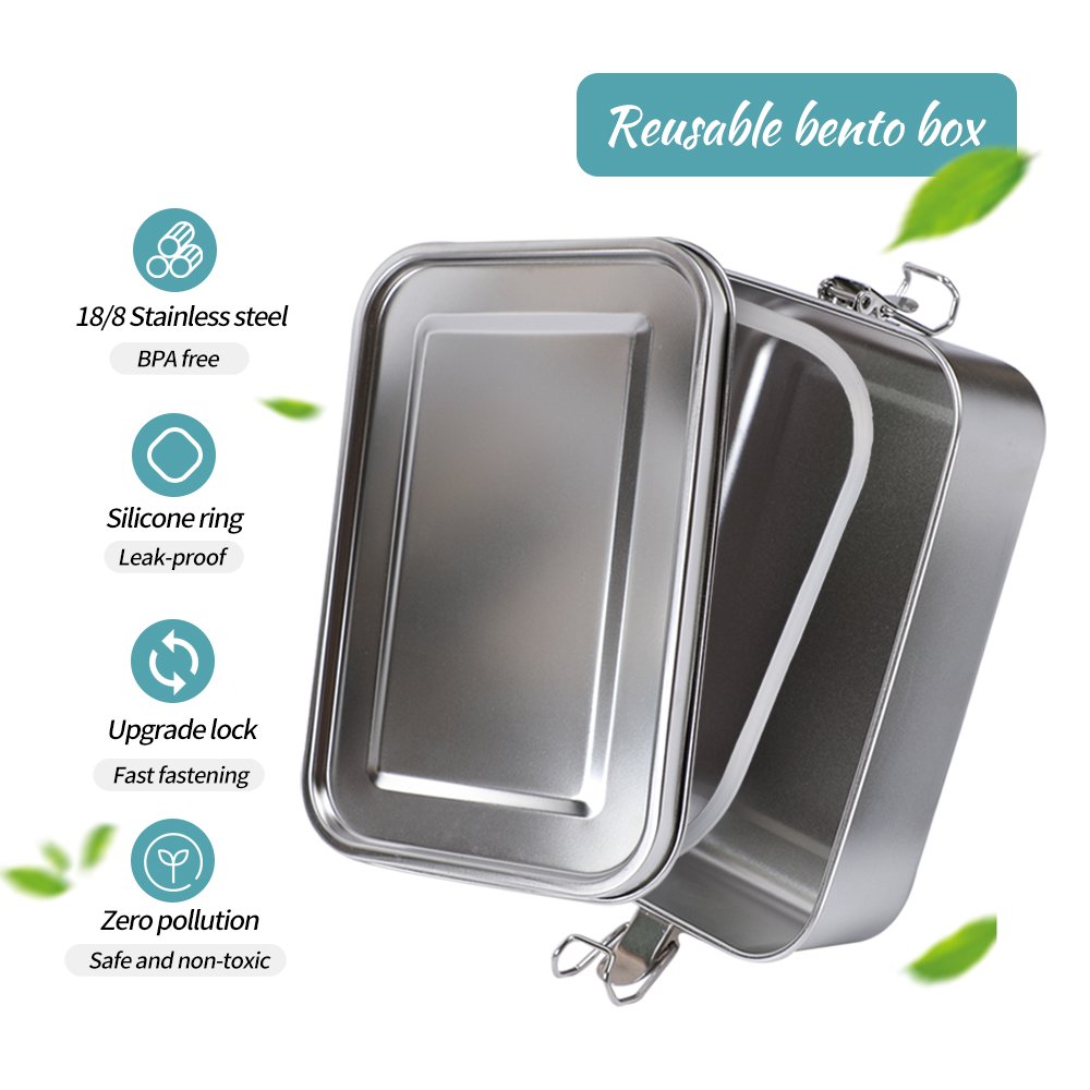 European style Recycle eco-friendly 18/8 vacuum leak proof storage food container custom bento box with wrap cutlery inner box