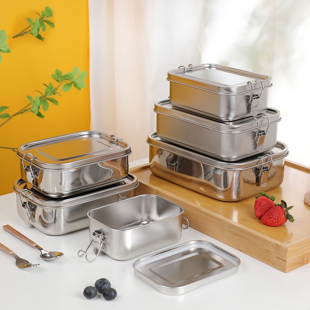 European style Recycle eco-friendly 18/8 vacuum leak proof storage food container custom bento box with wrap cutlery inner box